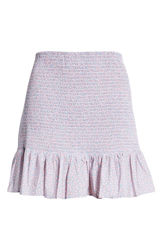 Shop French Connection Elao Rhodes Smocked Poplin Organic Cotton Miniskirt In Forget Me Not Multi
