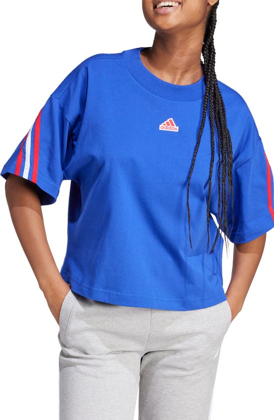 Shop Adidas Originals 3-stripes Cotton T-shirt In Semi Lucid Blue