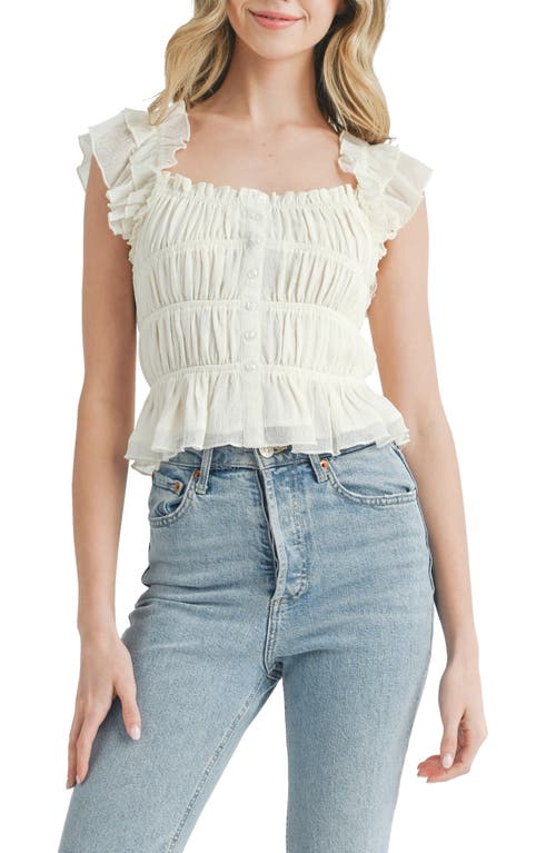 Shop Lush Frill Sleeve Button Front Blouse In Cream