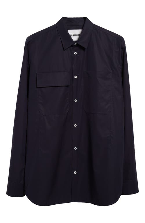 Shop Jil Sander Cotton Sateen Button-up Work Shirt In Navy