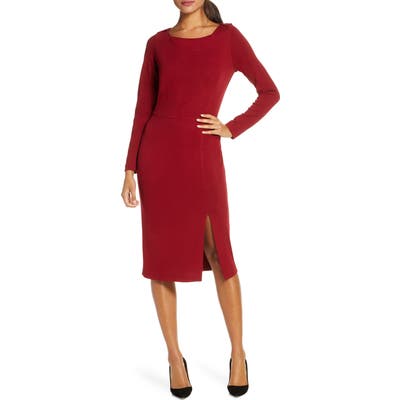 Forest Lily Long Sleeve Crepe Sheath Dress, Red