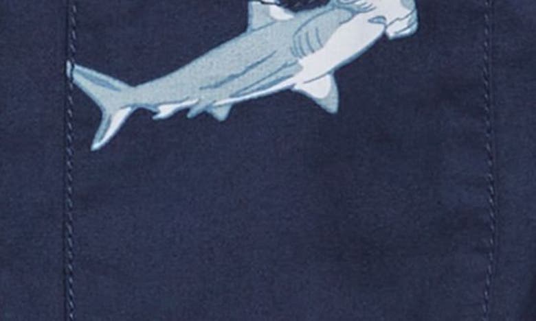 Shop Vans Kids' Shark Print Short Sleeve Button-up Shirt In Dress Blues