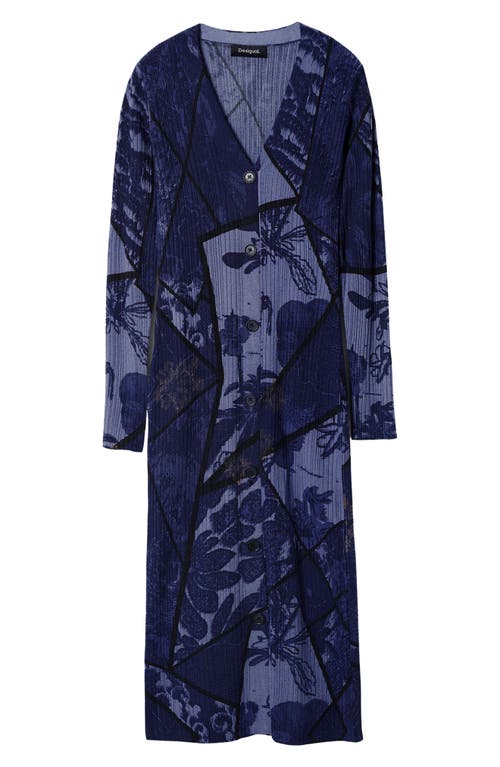 Desigual Blue Floral Long Sleeve Button Front Dress