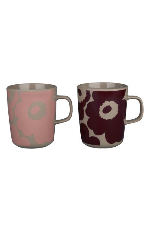 Marimekko Unikko Set of 2 Assorted Mugs in Brown Dark Wine Red Powder