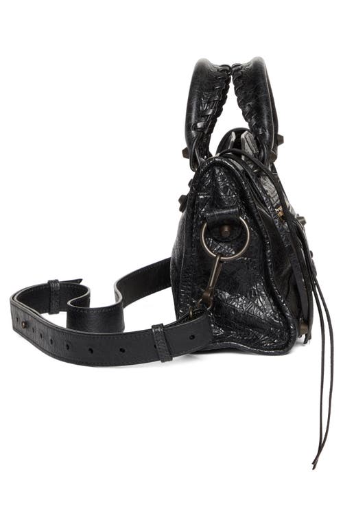 Balenciaga Mini Le City Crinkle Leather Top Handle Bag In 1000 Black
