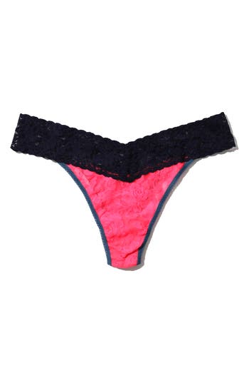 Shop Hanky Panky Colorplay Original Lace Thong In Pink/black