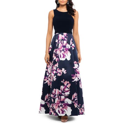 Xscape Floral Evening Dress, Blue