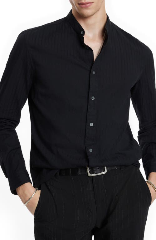 John Varvatos Ben Embroidered Band Collar Button-Up Shirt in Black at Nordstrom, Size Large