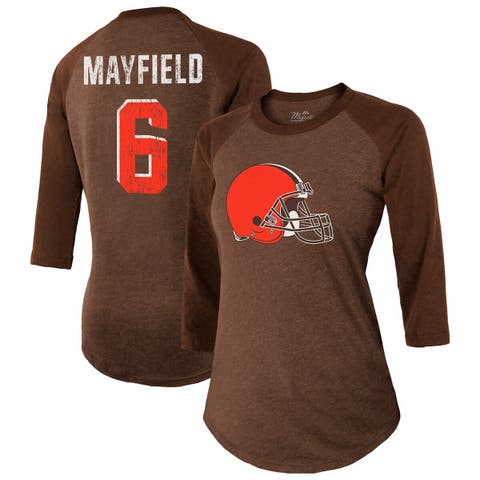 Men's Homage Brown Cleveland Browns Retro Helmet Tri-Blend Raglan