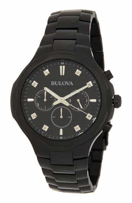 BULOVA Water Resistant Silicone Strap Chronograph Watch 44mm