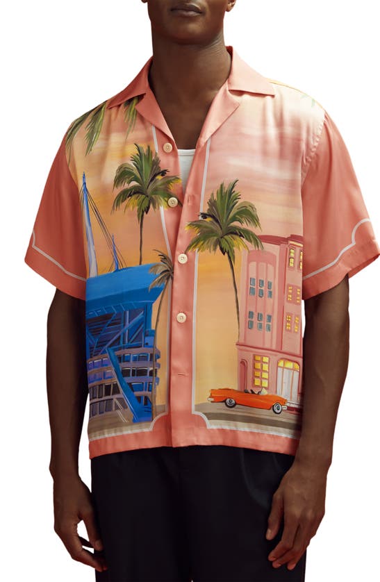 Shop Reiss X Mclaren Formula 1 Team Collection Miami Raceway Short Sleeve Button-up Shirt In Pink Multi