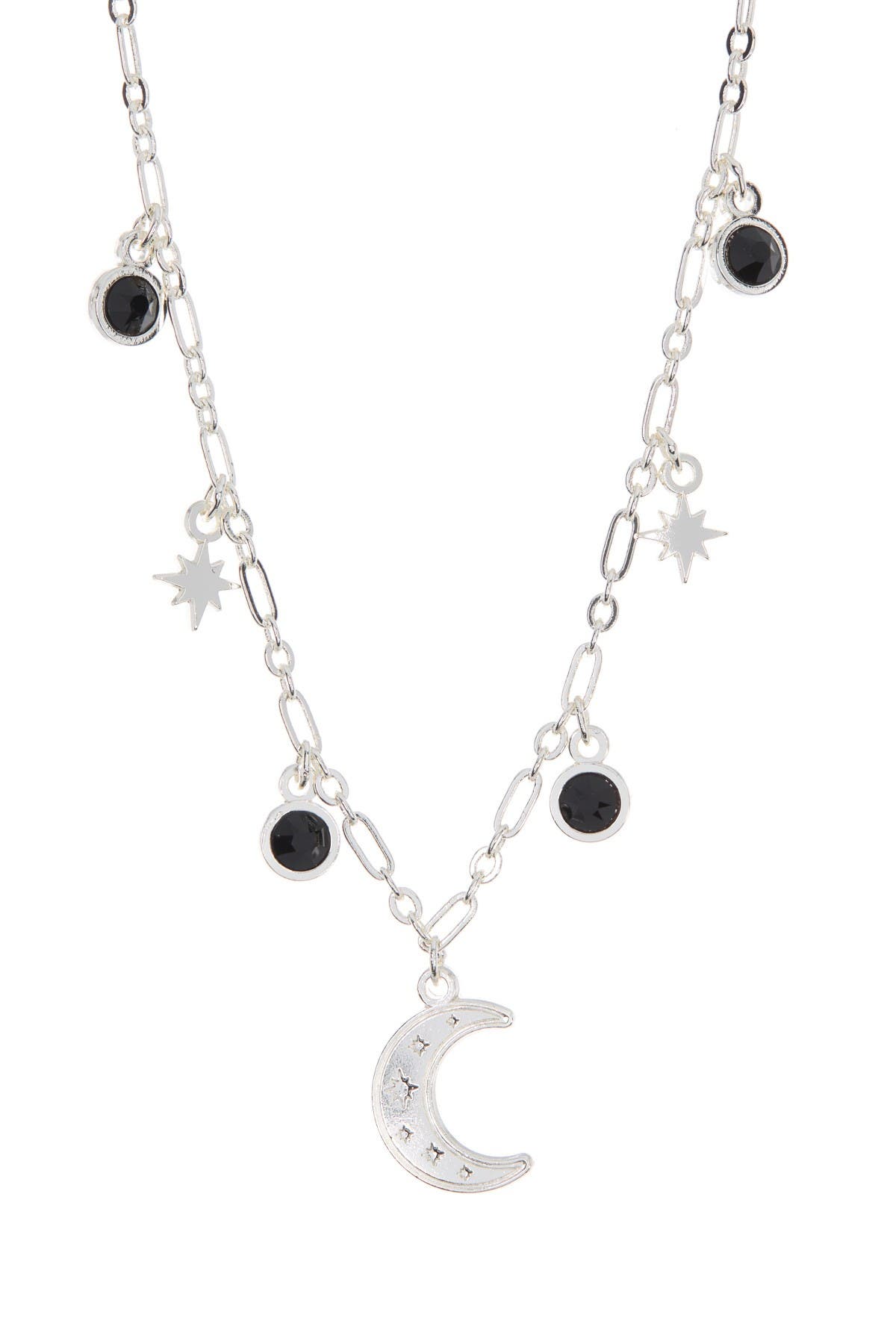 Alex And Ani Moon & Crystal 18" Delicate Necklace In Shny Slvr