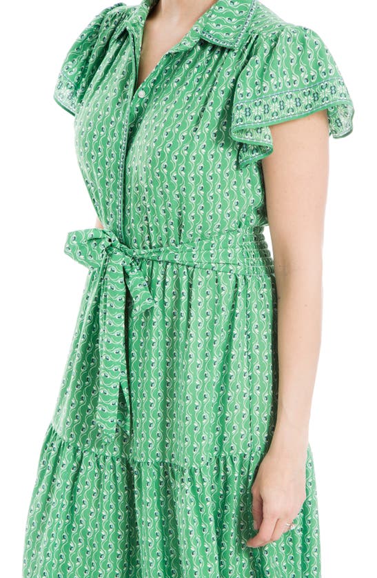Shop Max Studio Floral Tie Front Shirtdress In Green Deco Wave