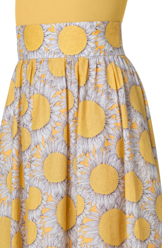 Shop Akris Punto Hello Sunshine Floral Pleated Cotton Midi Skirt In Yellow