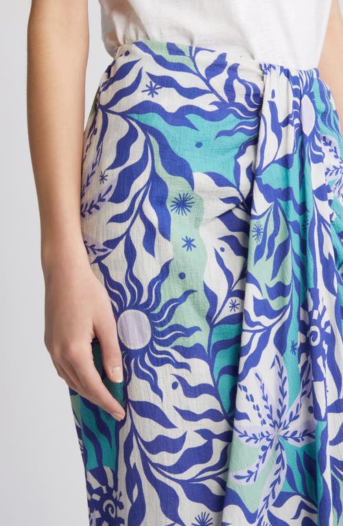 Shop Xirena Xírena Celia Printed Cotton Midi Skirt In Stellar Blue Helios