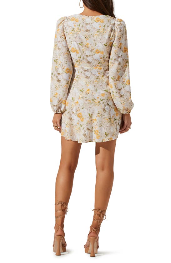 Shop Astr The Label Floral Print Side Tie Long Sleeve Minidress In Yellow Multi Floral