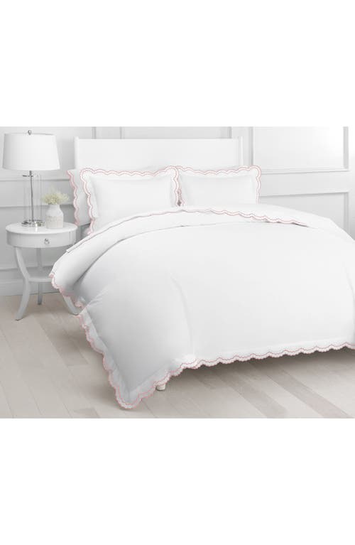 Melange Home Embroidered Scallop Trim Cotton Percale Duvet Set In Ross/white