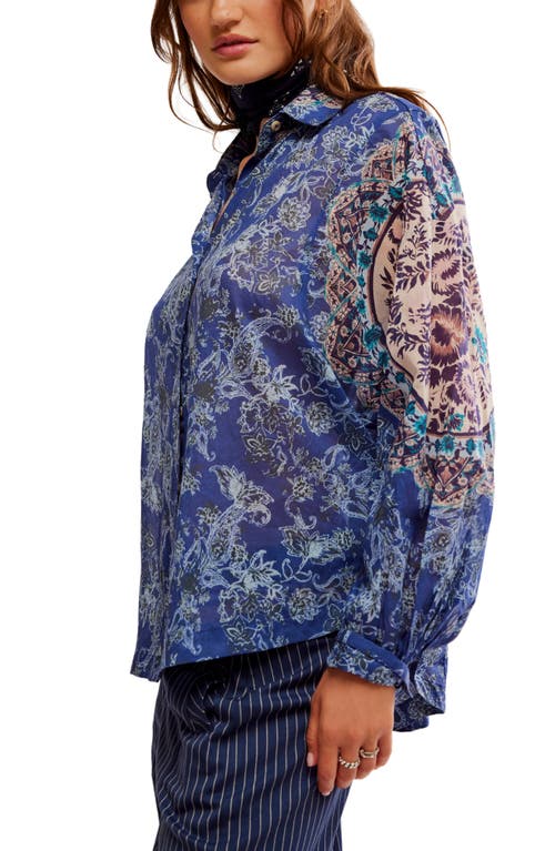 Shop Free People Rosebud Paisley Print Cotton Button-up Shirt In Blue Combo