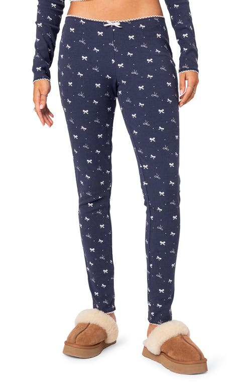 EDIKTED Bradley Bow Print Low Rise Pajama Pants Navy at Nordstrom,