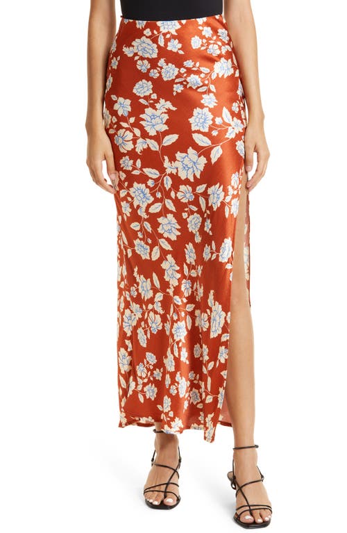 Bec & Bridge Blossom Satin Maxi Skirt in Rust-Print