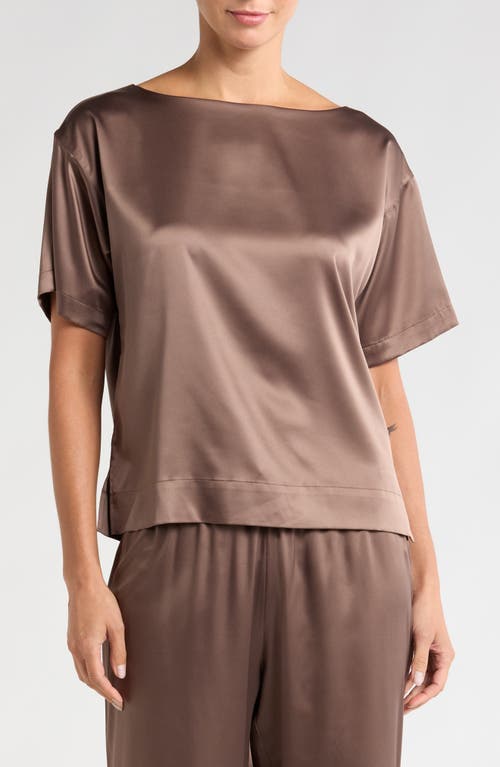 Natori Glamour Satin Pajama Top in Taupe 