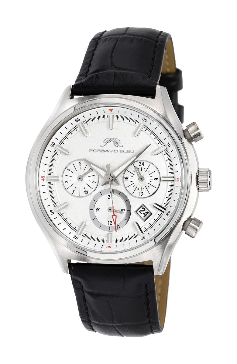 PORSAMO BLEU Men's Dylan Miyota Quartz Croc Embossed Leather Strap