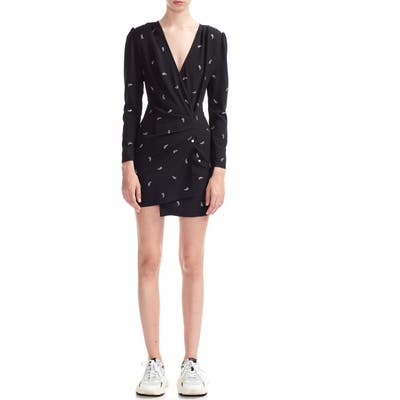 Maje Ribilo Long Sleeve Faux Wrap Minidress, 8 FR - Black
