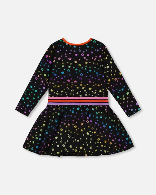 Shop Deux Par Deux Girl's Foil Black Printed Stars Dress In Printed Foil Stars