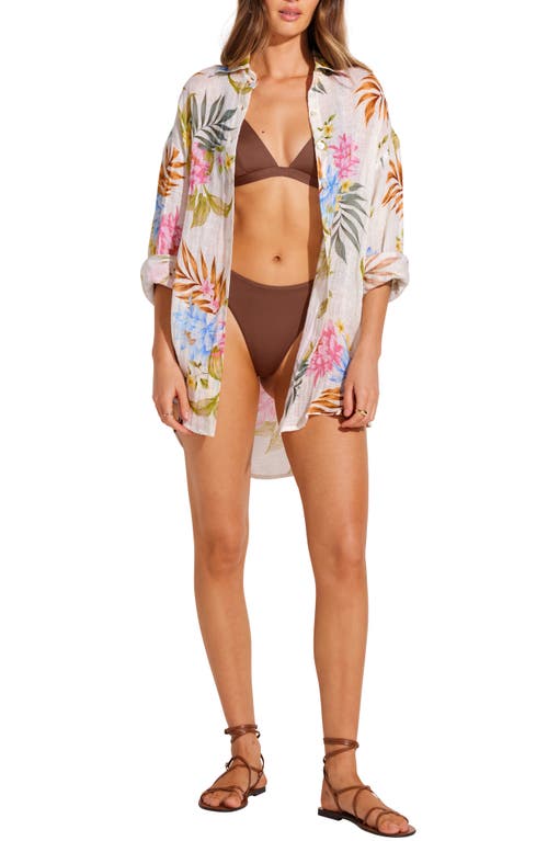 Vitamin A ® Playa Oversize Linen Cover-up Shirt In Summer Bloom Eco Linen