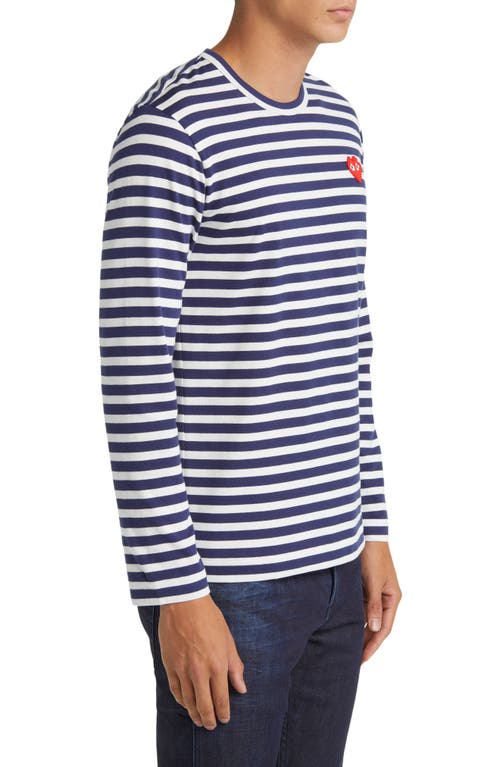 Shop Comme Des Garçons Play Pixel Play Appliqué Stripe Long Sleeve T-shirt In Navy/white