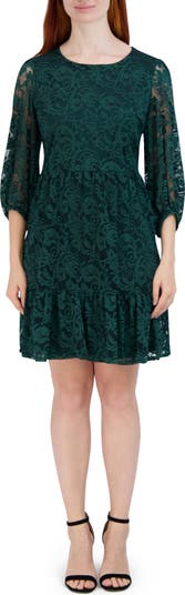 SANDRA DARREN Lace Three Quarter Sleeve Fit Flare Dress