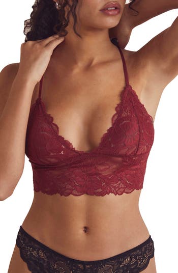 New Free People Front Tie Eyelet Embroidered Crop Top Bra Bralette XS  Maroon Red