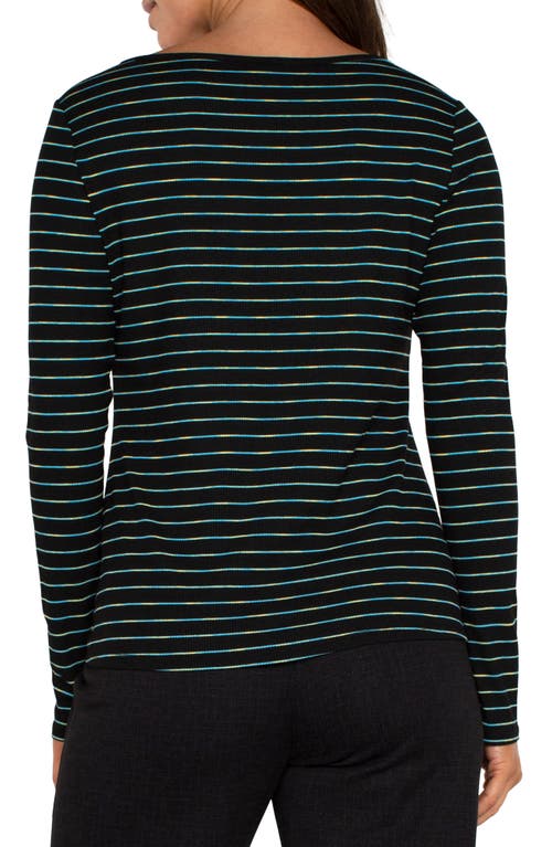 Shop Liverpool Chevron Stripe Boat Neck Sweater In Malachites