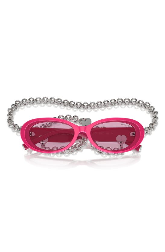 Tiffany & Co 54mm Oval Sunglasses With Chain In Fuchsia / Violet