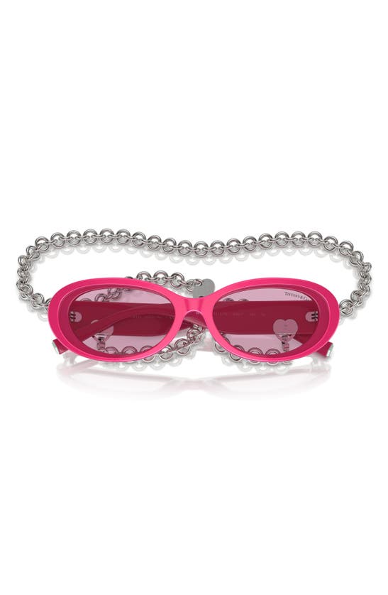 Shop Tiffany & Co 54mm Oval Sunglasses With Chain In Fuchsia / Violet