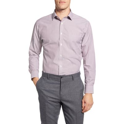 Nordstrom Shop Smartcare Trim Fit Stripe Dress Shirt - Burgundy