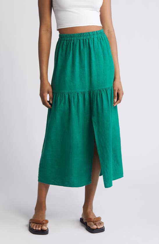 Shop Nation Ltd Esmeralda Linen Midi Skirt In Verdant Green