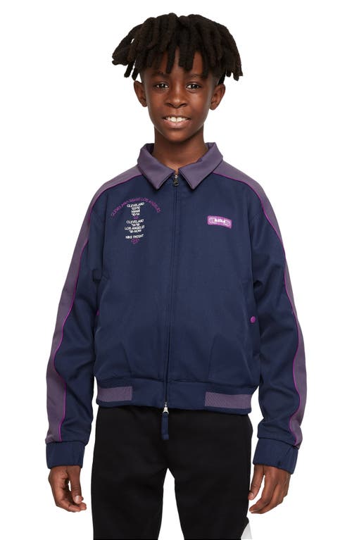 Shop Nike Kids' Lebron James Dri-fit Oversize Track Jacket In Midnight Navy/purple