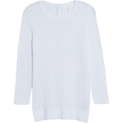 1901 Button Back Pointelle Sweater, White