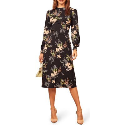Reformation Kellan Floral Long Sleeve Dress, Black