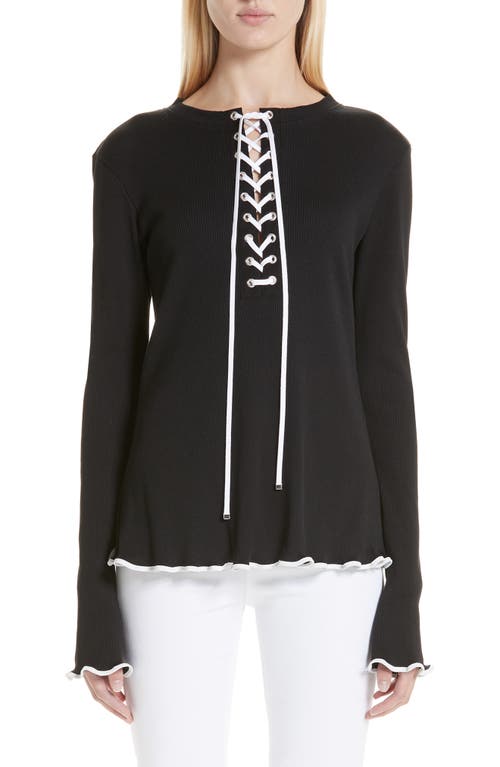 Adeam Ribbed Lace Up Henley in Black 