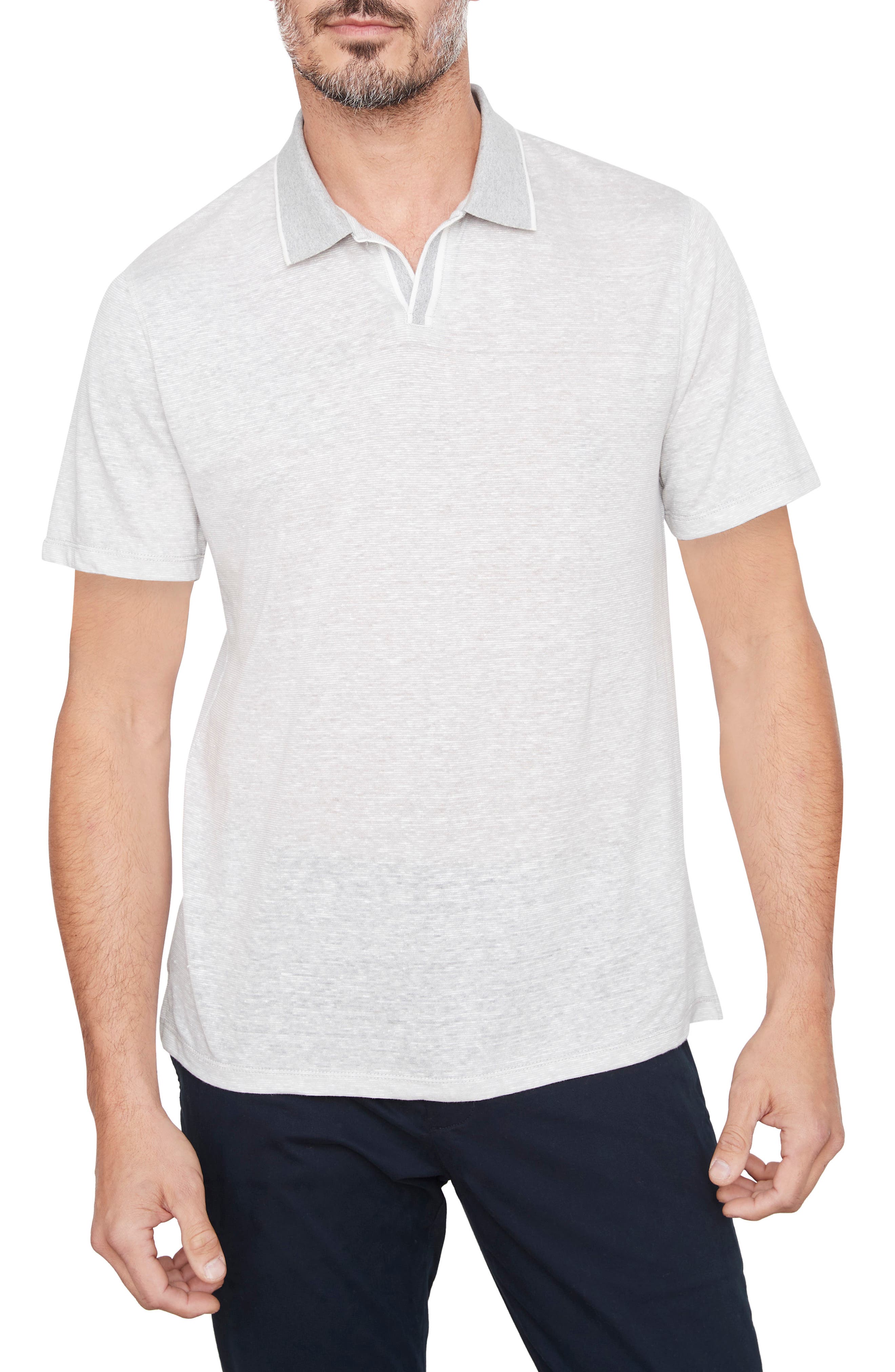 LINEN SHORT SLEEVE JOHNNY COLLAR POLO