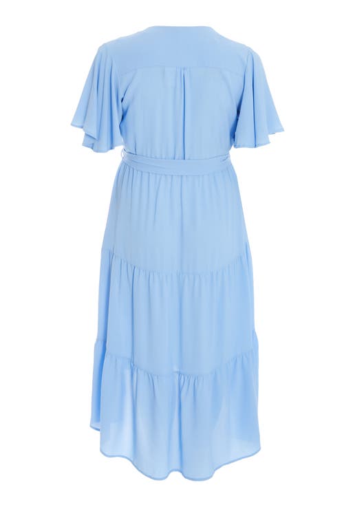 Shop Quiz Crepe Tiered Wrap Dip Hem Dress In Blue