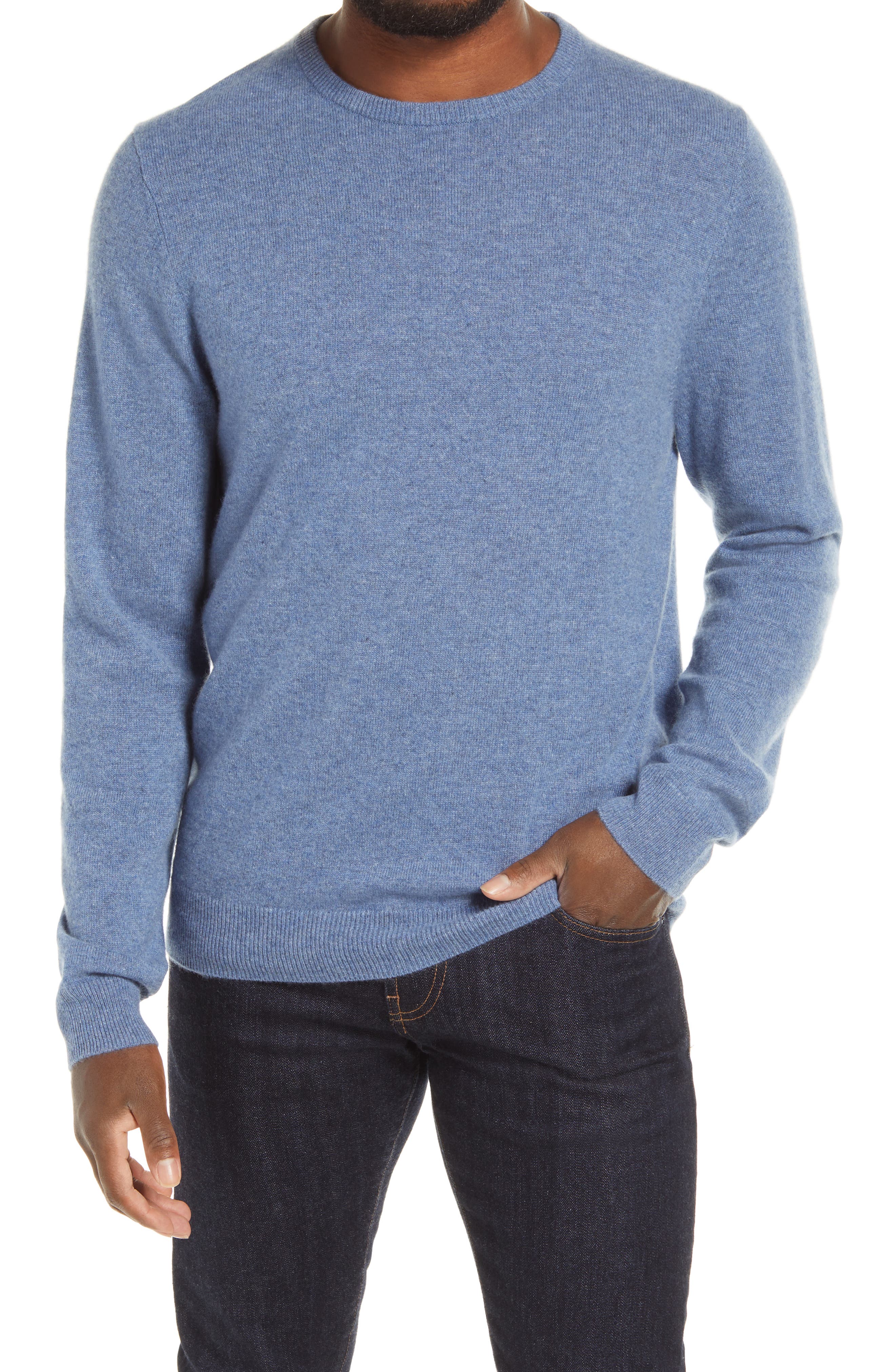 Nordstrom Men's Shop Crew Neck Cashmere Sweater In Blue Chinoise Heather