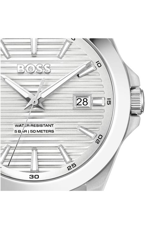 Hugo Boss Brushed-and-polished Stainless-steel Watch With Grooved Dial Men's Watches In Silver