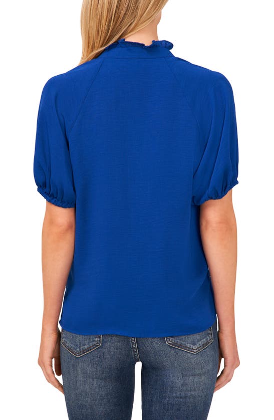 Cece Women's Short Sleeve Ruffle Neck Raglan Split Neck Blouse In Deep Royal Blue
