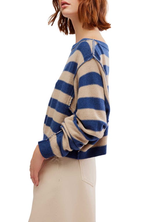 Shop Free People Into The Blue Stripe Crop Sweater In Blue Combo