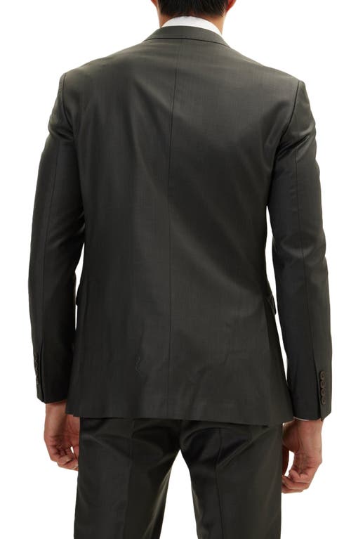 Ron Tomson Pinstripe Merino Wool Double Breasted Tuxedo In Charcoal