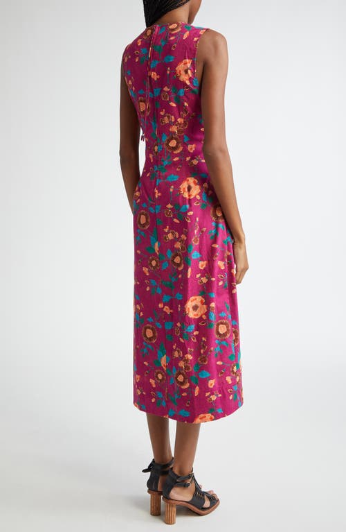 Shop Ulla Johnson Davina Floral Twisted Waist Midi Dress In Ruby Flora