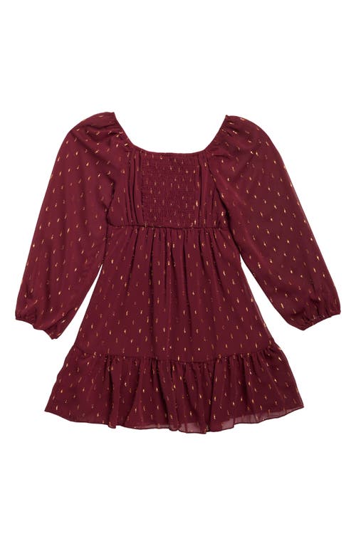Zunie Kids' Emma Long Sleeve Metallic Clip Dot Dress In Burgundy/gold